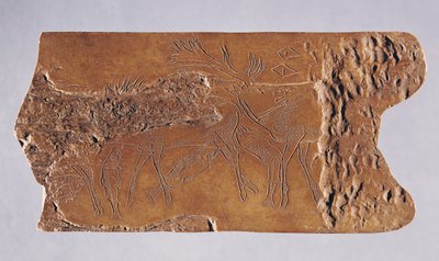 Reindeer Horn Carved with Deer and Leaping Salmon, from the Grotte de Lortet, Magdalenian by Paleolithic